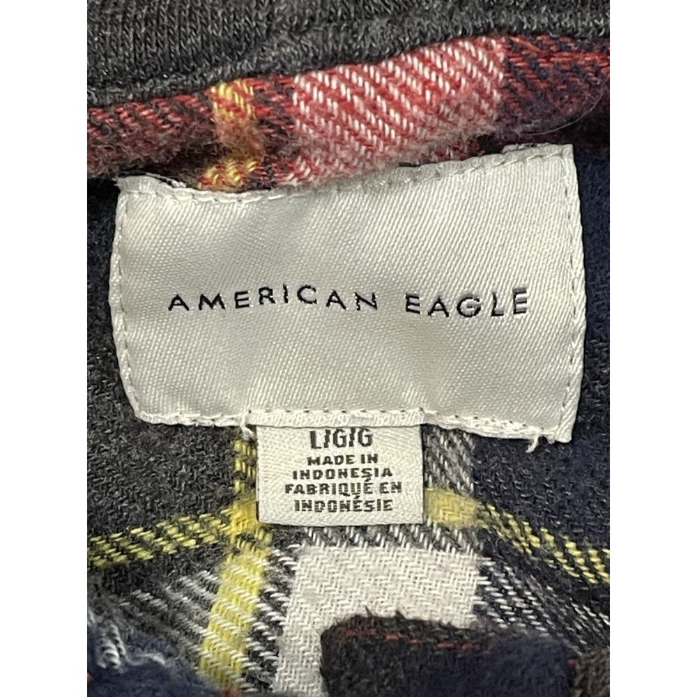 AMERICAN EAGLE Women's Red/Black Plaid Hoodie Button Down Flannel Top Sz Medium - Picture 8 of 10